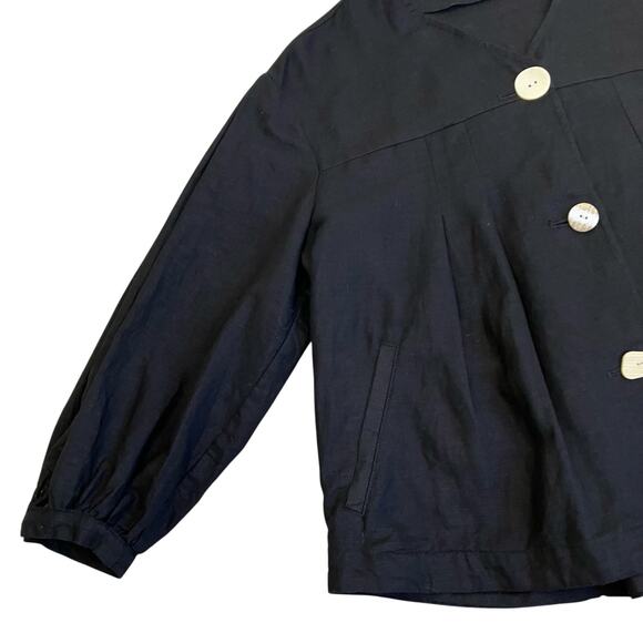 Zara Sz M Twee Chunky Button Front Short Swing Jacket Blazer Linen Blend Black - Picture 11 of 16